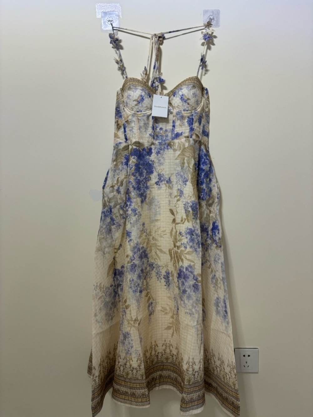 Zimmerman Floral Blue and Cream Midi Dress